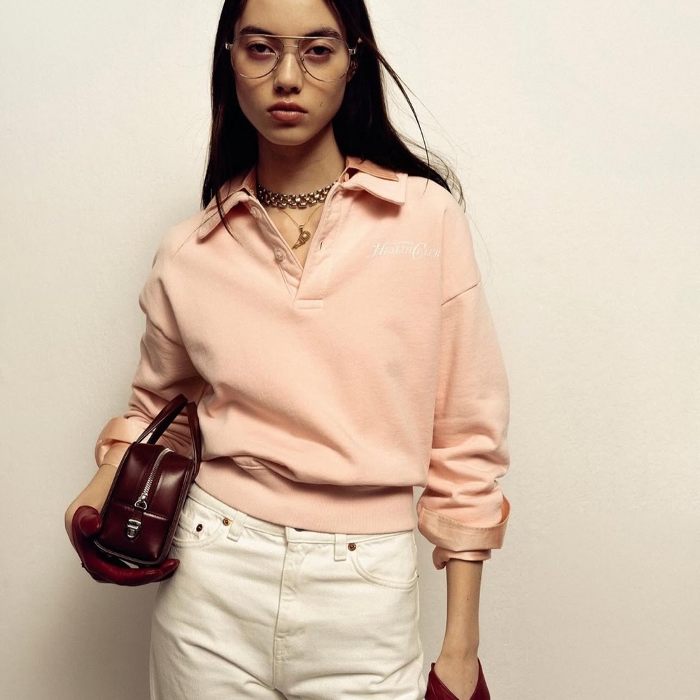 Sporty & Rich Rizzoli pink cropped cotton pullover sweatshirt